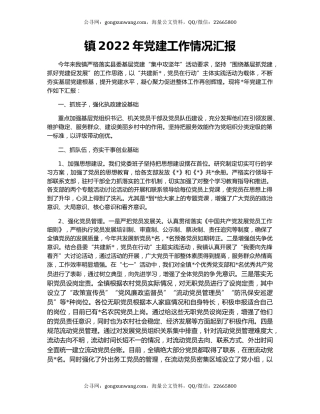 镇2022年党建工作情况汇报