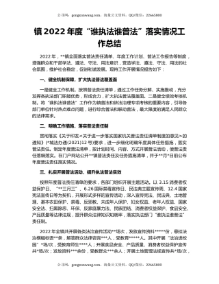 镇2022年度“谁执法谁普法”落实情况工作总结