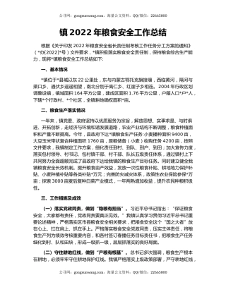 镇2022年粮食安全工作总结
