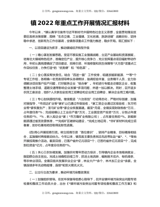 镇2022年重点工作开展情况汇报材料