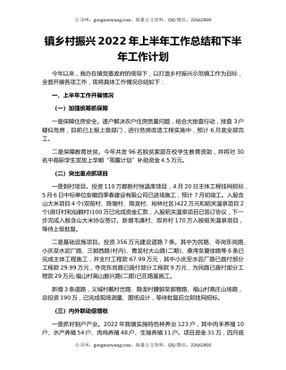 镇乡村振兴2022年上半年工作总结和下半年工作计划