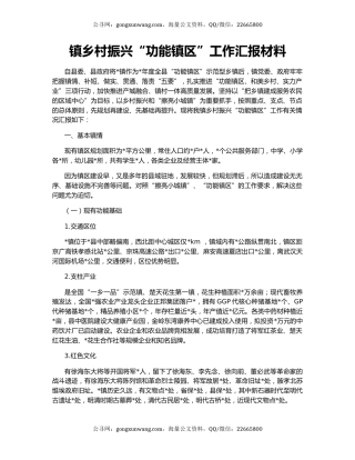 镇乡村振兴“功能镇区”工作汇报材料