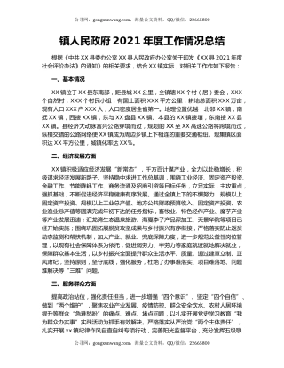 镇人民政府2021年度工作情况总结