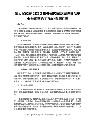 镇人民政府2022年开展校园及周边食品安全专项整治工作的情况汇报