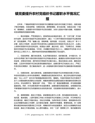 镇党委提升农村党组织书记履职水平情况汇报