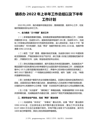 镇农办2022年上半年工作总结以及下半年工作计划