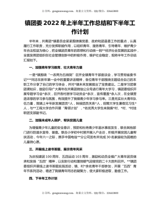 镇团委2022年上半年工作总结和下半年工作计划