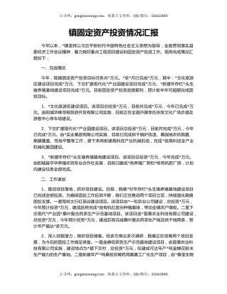 镇固定资产投资情况汇报