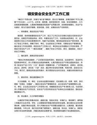 镇安委会安全生产工作汇报