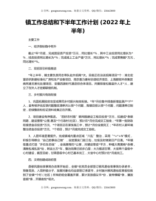 镇工作总结和下半年工作计划 (2022年上半年)