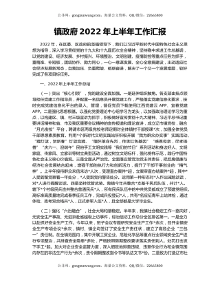 镇政府2022年上半年工作汇报
