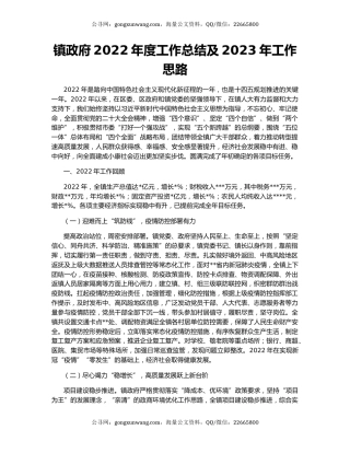 镇政府2022年度工作总结及2023年工作思路