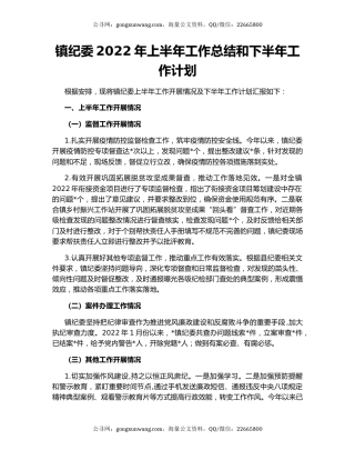 镇纪委2022年上半年工作总结和下半年工作计划