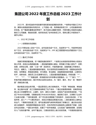 集团公司2022年度工作总结2023工作计划