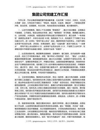 集团公司党建工作汇报