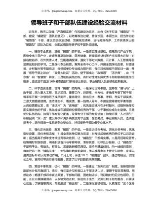 领导班子和干部队伍建设经验交流材料