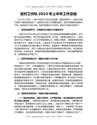 驻村工作队2022年上半年工作总结