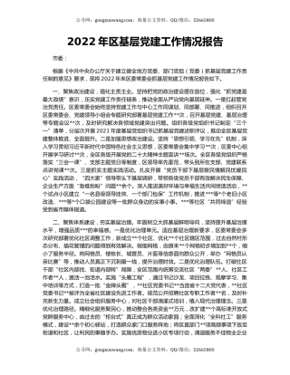 2022年区基层党建工作情况报告