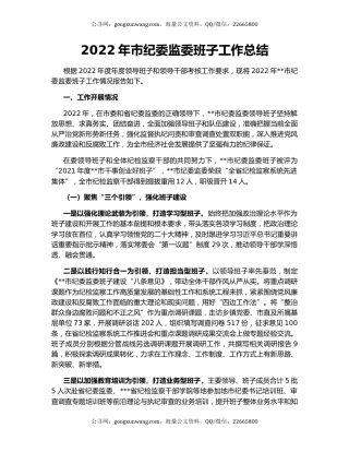 2022年市纪委监委班子工作总结