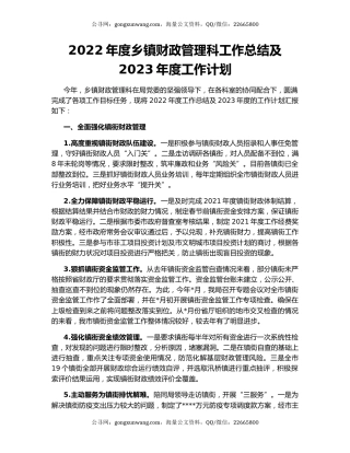 2022年度乡镇财政管理科工作总结及2023年度工作计划