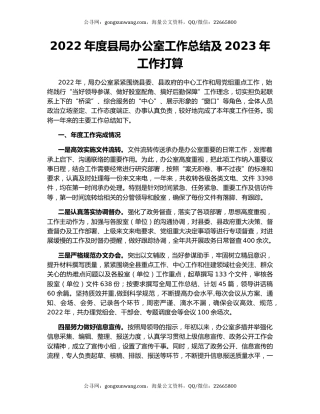 2022年度县局办公室工作总结及2023年工作打算