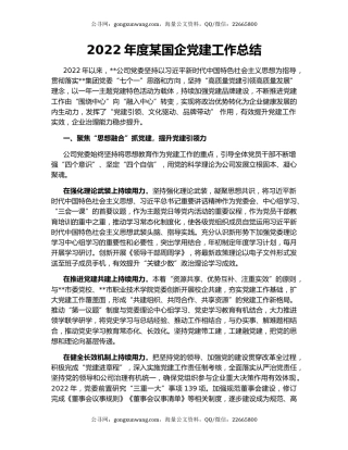 2022年度某国企党建工作总结