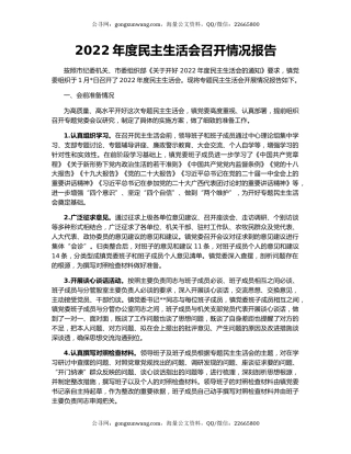 2022年度民主生活会召开情况报告