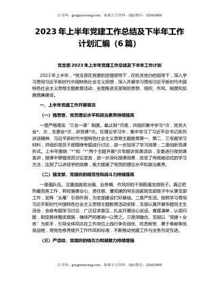 2023年上半年党建工作总结及下半年工作计划汇编（6篇）