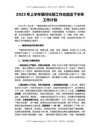 2023年上半年镇河长制工作总结及下半年工作计划