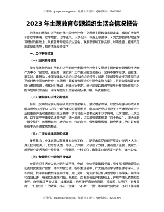 2023年主题教育专题组织生活会情况报告