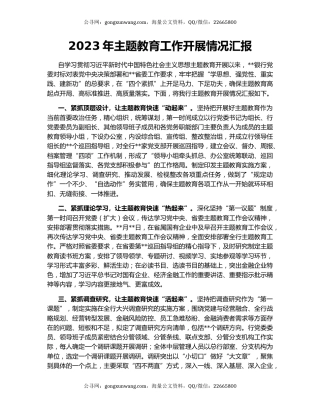 2023年主题教育工作开展情况汇报