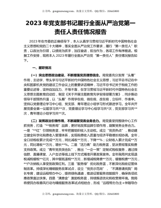 2023年党支部书记履行全面从严治党第一责任人责任情况报告