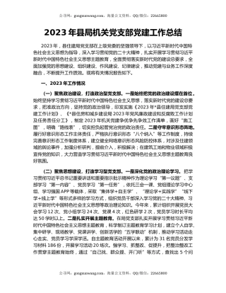 2023年县局机关党支部党建工作总结