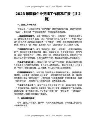 2023年国有企业党建工作情况汇报（共2篇）