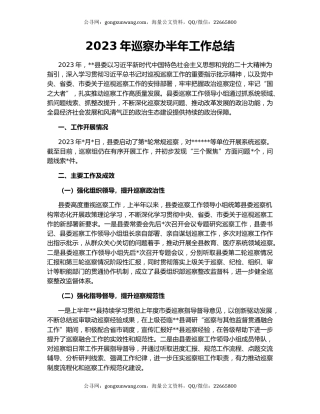 2023年巡察办半年工作总结