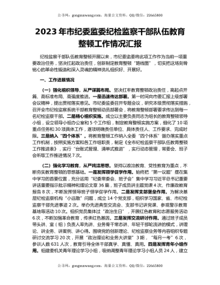 2023年市纪委监委纪检监察干部队伍教育整顿工作情况汇报