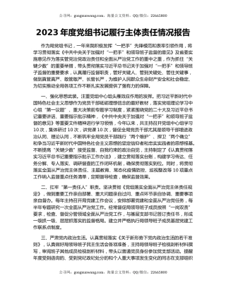 2023年度党组书记履行主体责任情况报告