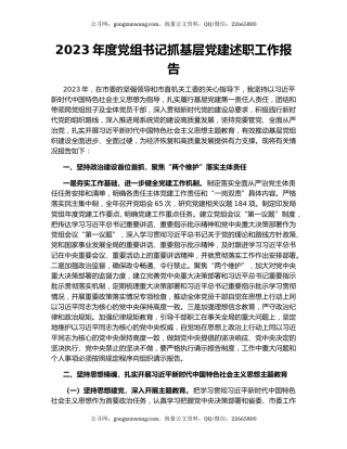 2023年度党组书记抓基层党建述职工作报告