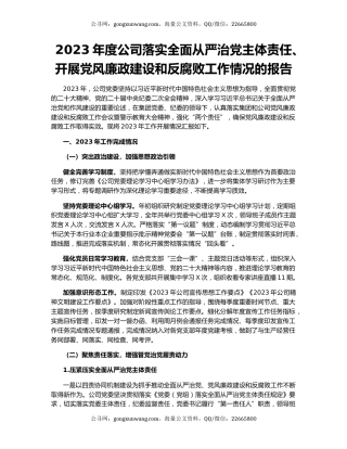 2023年度公司落实全面从严治党主体责任、开展党风廉政建设和反腐败工作情况的报告