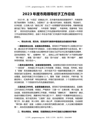 2023年度市局领导班子工作总结