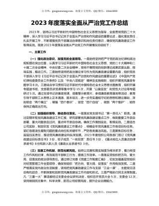 2023年度落实全面从严治党工作总结