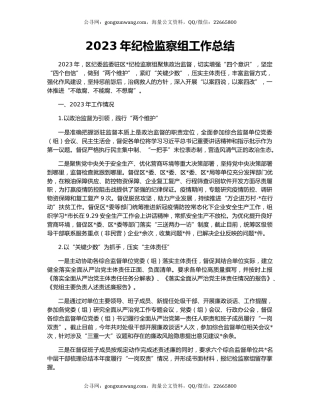 2023年纪检监察组工作总结