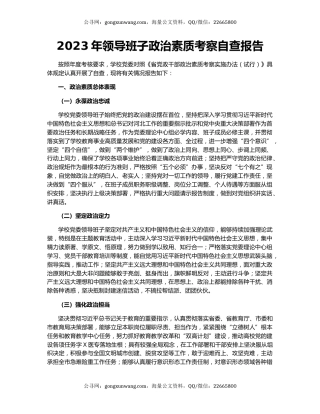 2023年领导班子政治素质考察自查报告