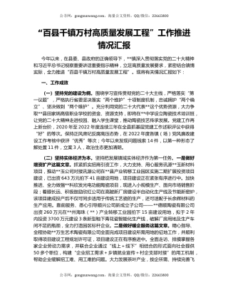 “百县千镇万村高质量发展工程”工作推进情况汇报