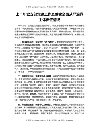 上半年党支部党建工作及落实全面从严治党主体责任情况