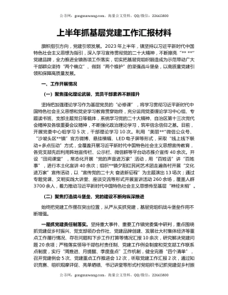 上半年抓基层党建工作汇报材料