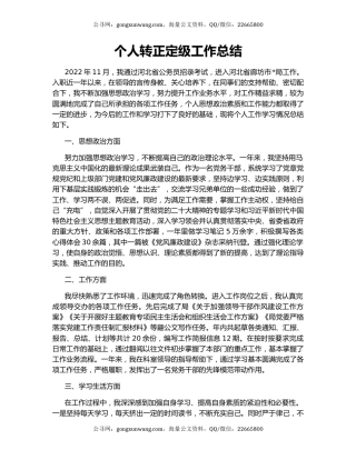 个人转正定级工作总结