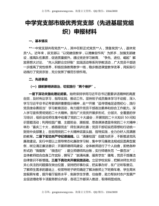中学党支部市级优秀党支部（先进基层党组织）申报材料