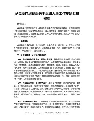 乡党委向巡视组关于组织人事工作专题汇报提纲