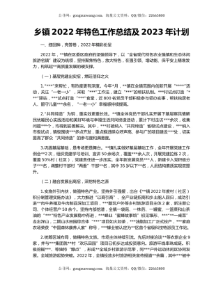 乡镇2022年特色工作总结及2023年计划